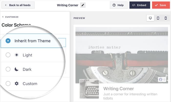 color scheme options for facebook video feed