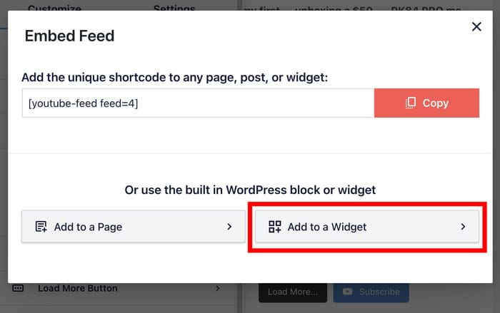 add youtube feed to wordpress widget